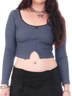 Tunnel Vision Rosa Blue Lace-trimmed Thermal Long-Sleever